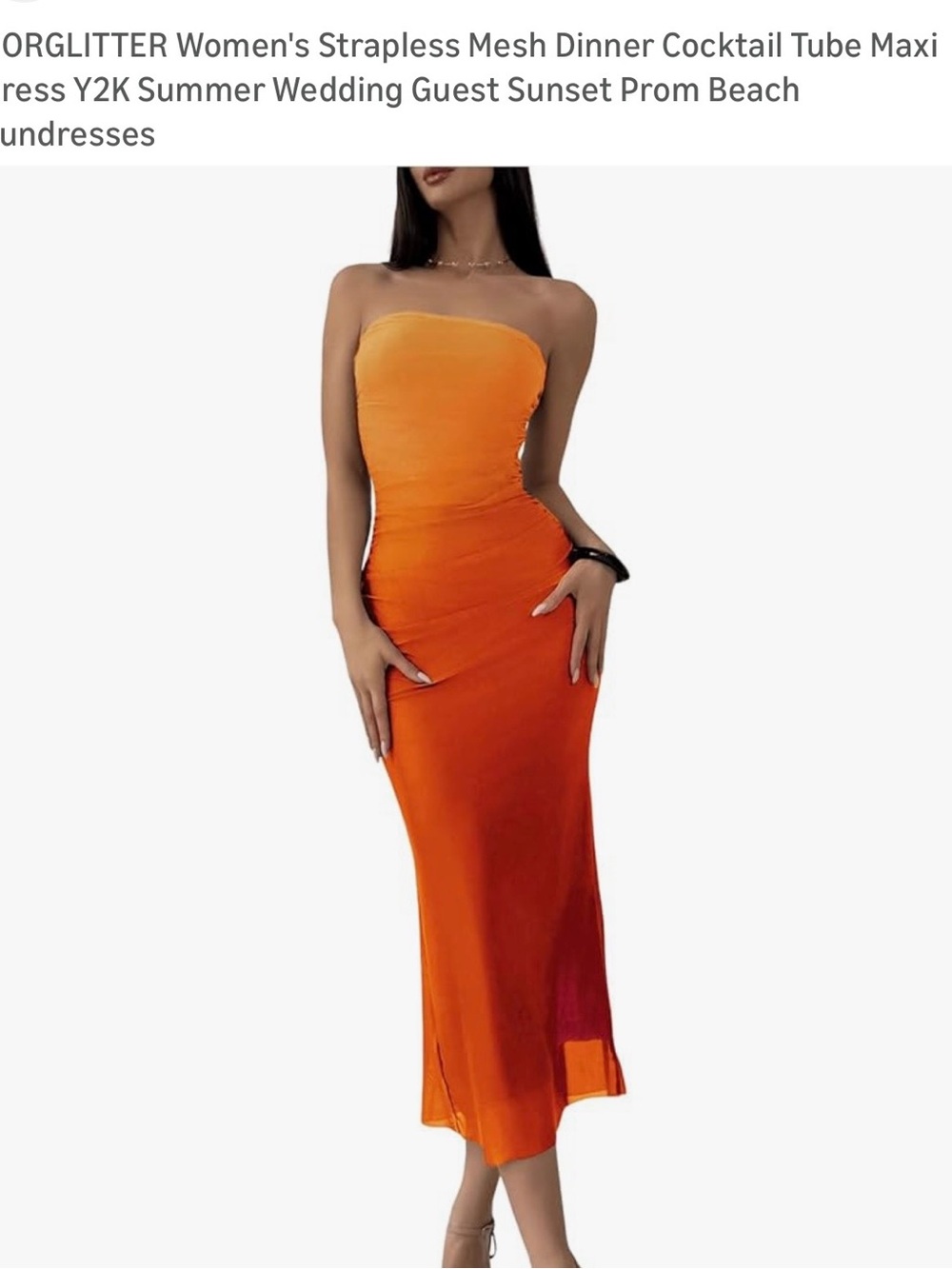 Strapless Ombre Orange Tube Maxi Dress
